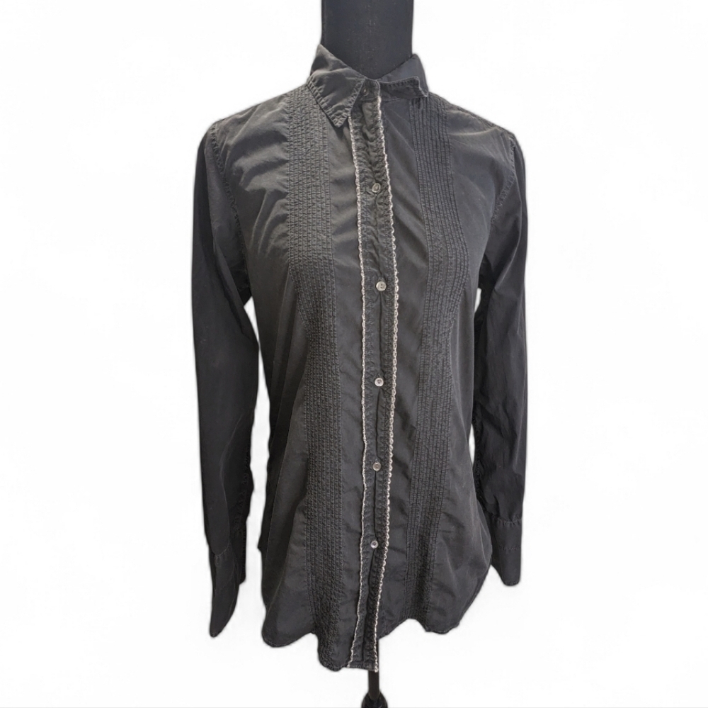 Nili Lotan Black Blouse Burn Out Cotton Style Size M
